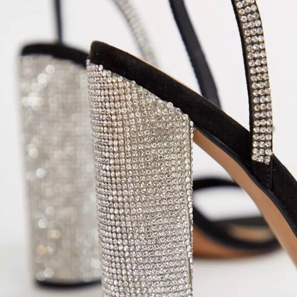 ASOS Design Hot Step Embellished Rhinestone Block Heel Black Sandals size 5 - Picture 2 of 13